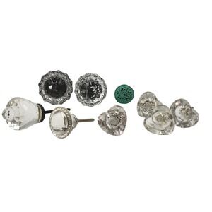 Vintage Lot of 8 Vintage Glass Crystal Heart Drawer Knobs Cabinet Pulls Hardware